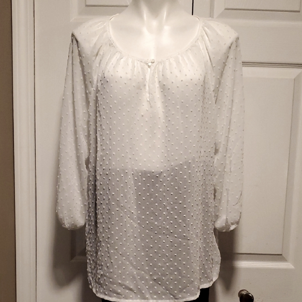 NWT Old Navy Elegant White Sheer Women's Long Sleeve Top - Size XL